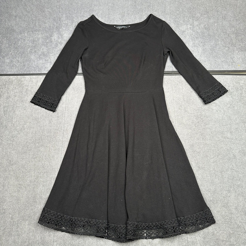Dorothy Perkins Black Lace Trim Skater Dress 3/4 Sleeve Y2k US 4